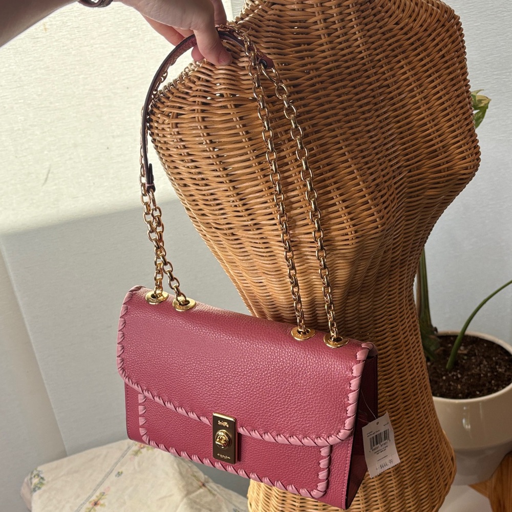 NWT Coach Lane shoulder bag in gold shell pink pebble leather purse - Picture 7 of 7